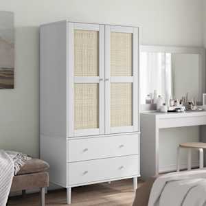 Garderobna omara SENJA videz ratana bela 90x55x175 cm borovina