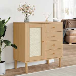 Komoda SENJA videz ratana rjava 80x40x80 cm trdna borovina