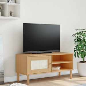 TV skříňka SENJA ratanový vzhled hnědá 106x40x49 cm borovice
