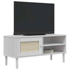 TV skříňka SENJA ratanový vzhled bílá 106 x 40 x 49 cm borovice - obrázek 3