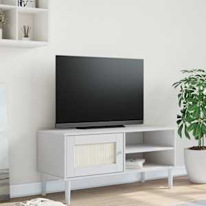 TV skříňka SENJA ratanový vzhled bílá 106 x 40 x 49 cm borovice - obrázek 1