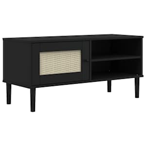 TV skříňka SENJA ratanový vzhled černá 106x40x49 cm borovice - obrázek 2