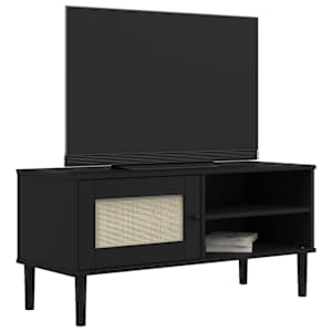 TV skříňka SENJA ratanový vzhled černá 106x40x49 cm borovice - obrázek 3