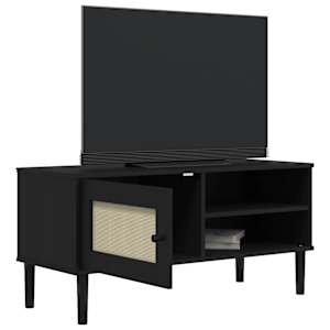 TV skříňka SENJA ratanový vzhled černá 106x40x49 cm borovice - obrázek 4