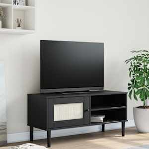 TV skříňka SENJA ratanový vzhled černá 106x40x49 cm borovice - obrázek 1