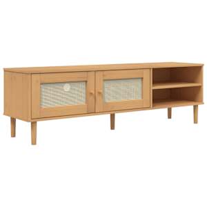 TV skříňka SENJA ratanový vzhled hnědá 158x40x49 cm borovice - obrázek 2