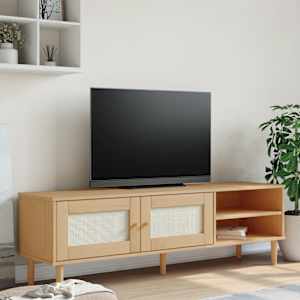 TV skříňka SENJA ratanový vzhled hnědá 158x40x49 cm borovice - obrázek 1