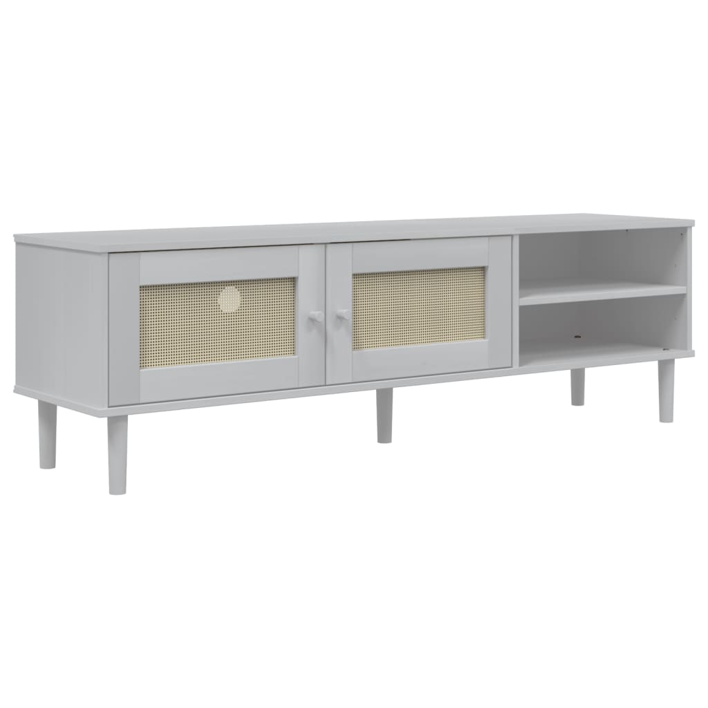 vidaXL TV skĹ™Ă­Ĺ�ka SENJA ratanovĂ˝ vzhled bĂ­lĂˇ 158 x 40 x 49 cm borovice