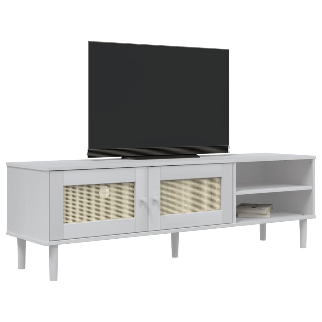 vidaXL Tv-meubel SENJA 158x40x49 cm rattan-look massief grenenhout wit afbeelding