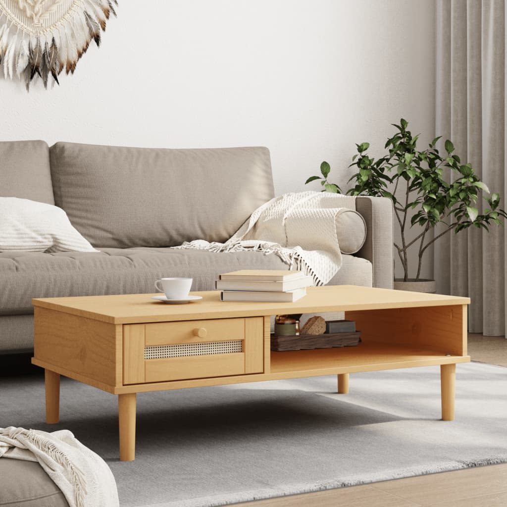 vidaXL sofabord SENJA 100x55x33 cm rattan-look massivt træ brun