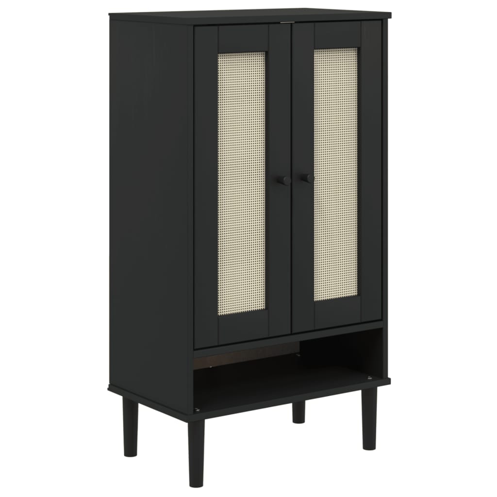 VidaXL Armoire à Chaussures SENJA Aspect Rotin Noir Bois Massif