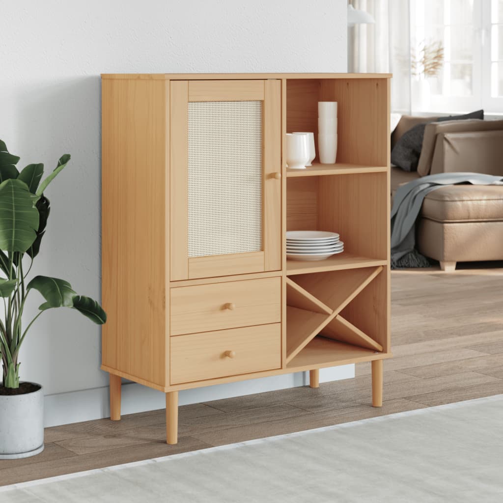 vidaXL Highboard SENJA Rattan-Optik Braun 90x40x112 cm Kiefernholz