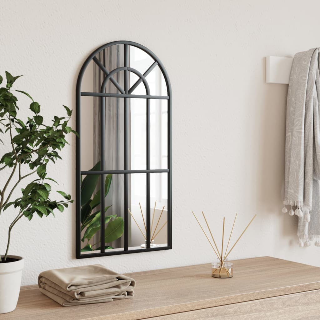vidaXL Oglindă de perete, negru, 30x60 cm, arcuită, fier