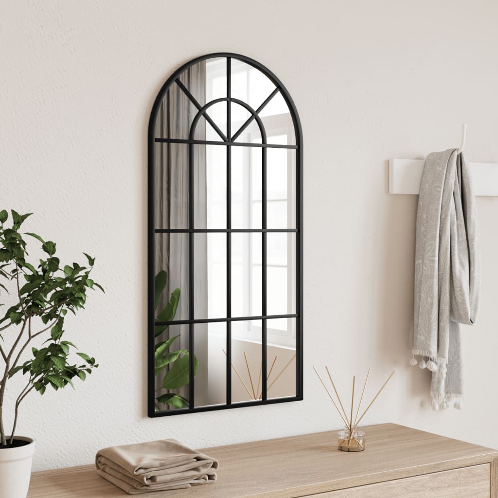 vidaXL Oglindă de perete, negru, 40x80 cm, arcuită, fier