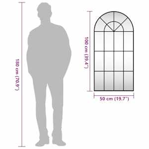Nástěnné zrcadlo černé 50 x 100 cm oblouk železo - obrázek 8