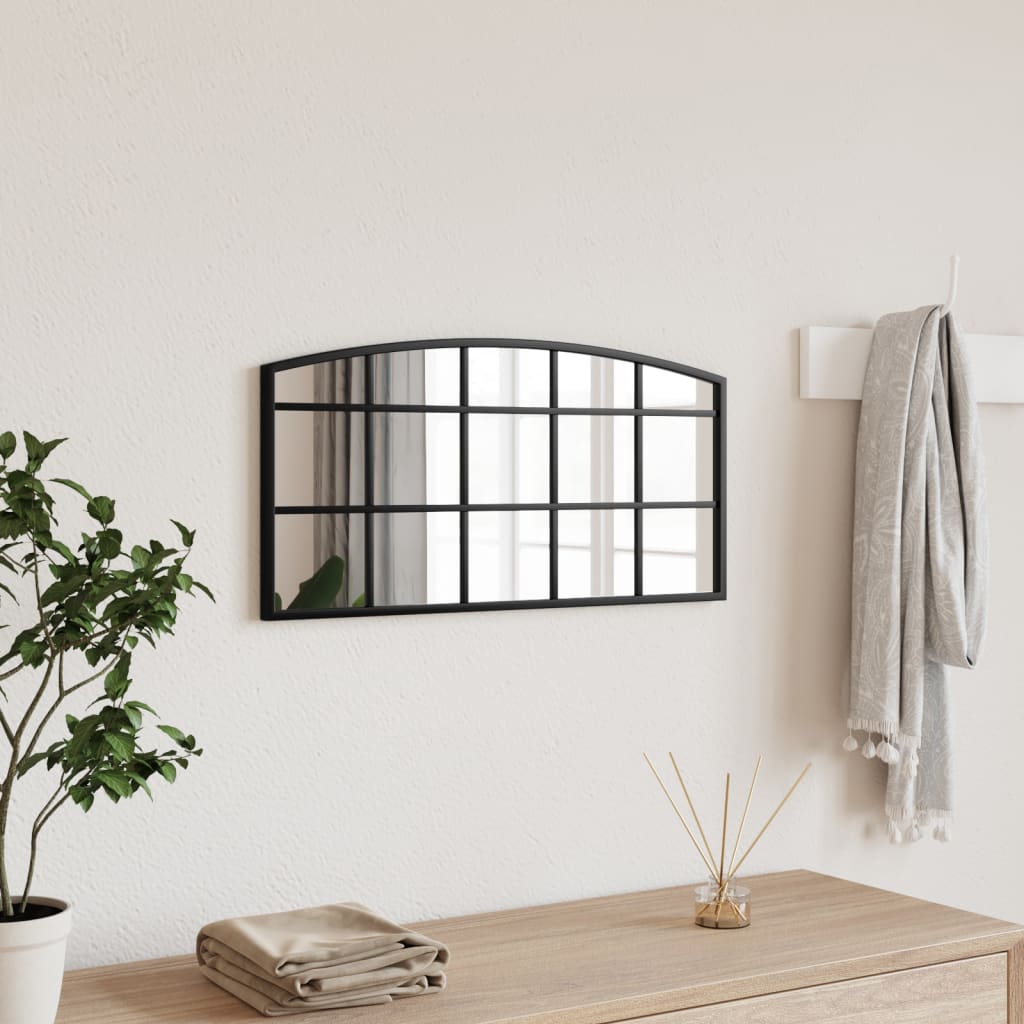 Wandspiegel Schwarz 60×30 cm Gewölbt Eisen