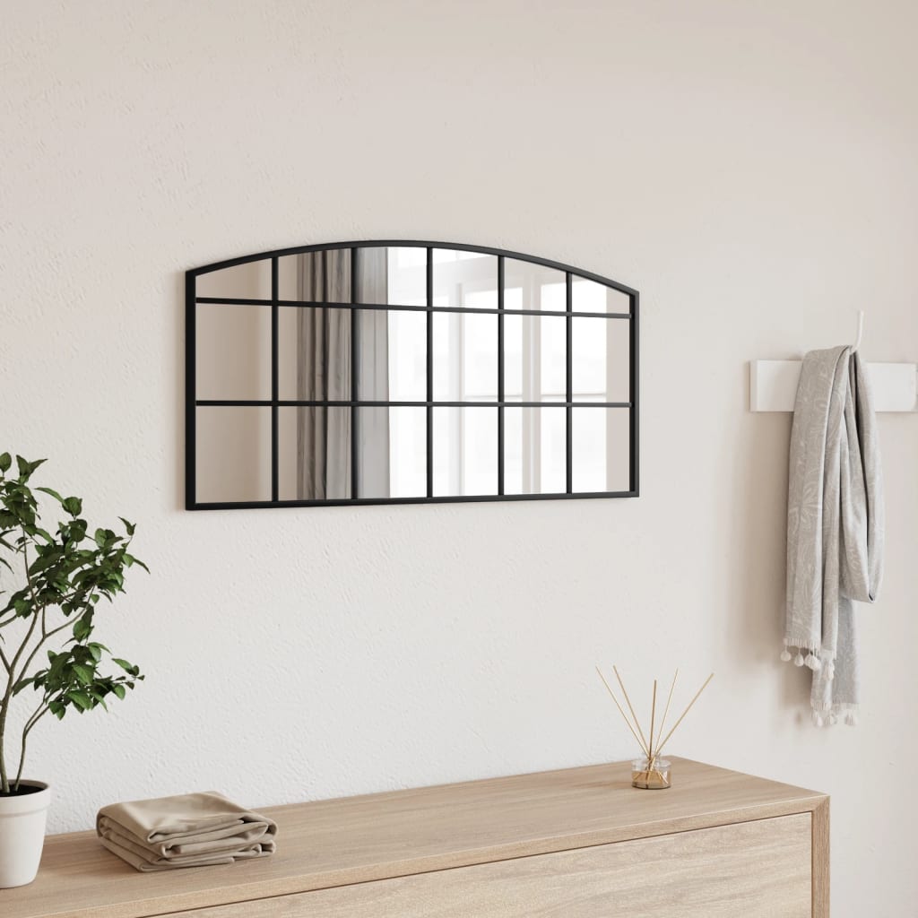 vidaXL Oglindă de perete, negru, 80x40 cm, arcuită, fier