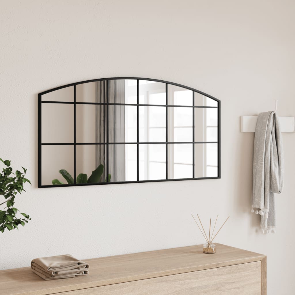 vidaXL Oglindă de perete, negru, 100x50 cm, arcuită, fier