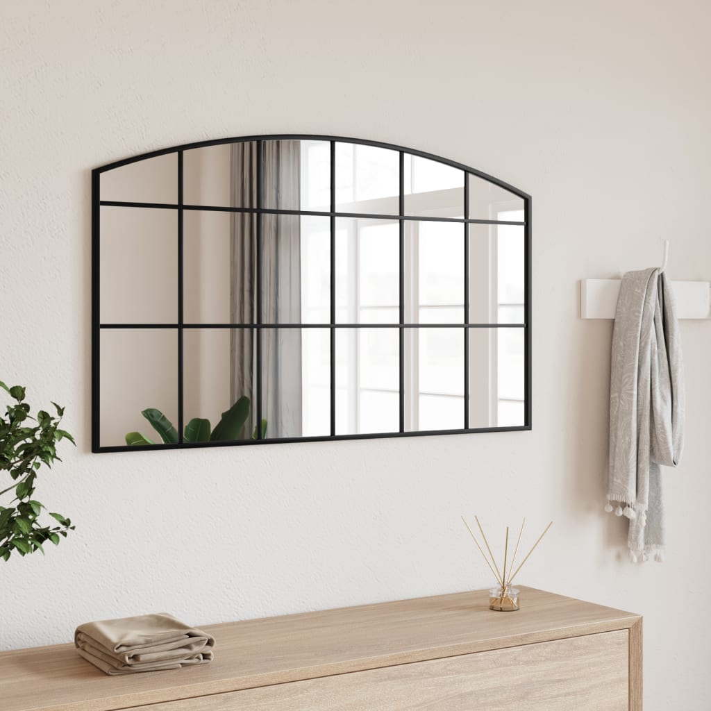 vidaXL Oglindă de perete, negru, 100x60 cm, arcuită, fier