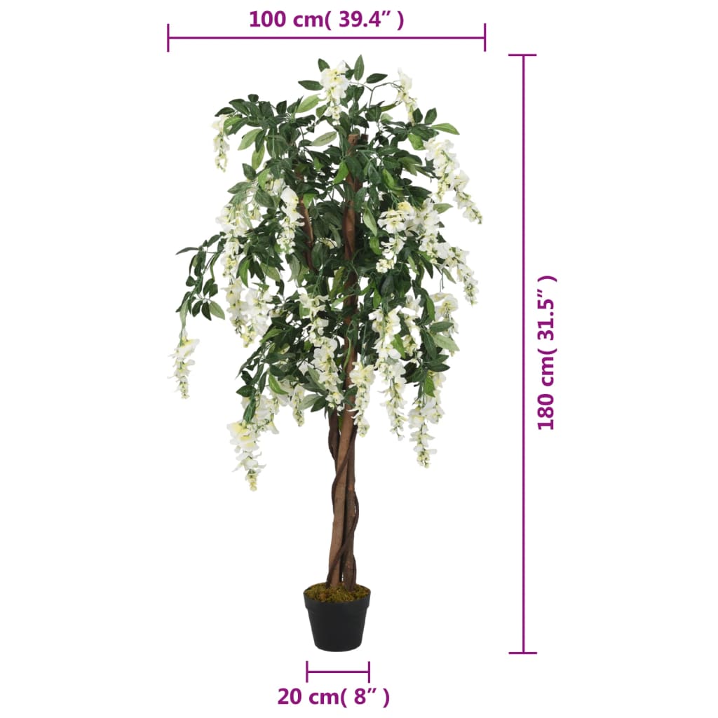 Sztuczna wisteria 180 cm z doniczką plastikową - zielona/biała