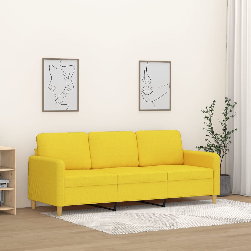 vidaXL Driezitsbank 180 cm stof lichtgeel