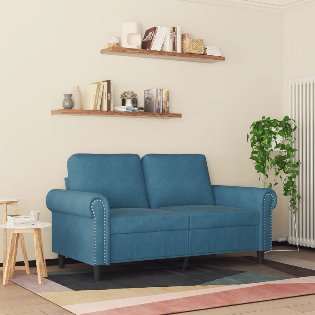 vidaXL Tweezitsbank 120 cm fluweel blauw afbeelding