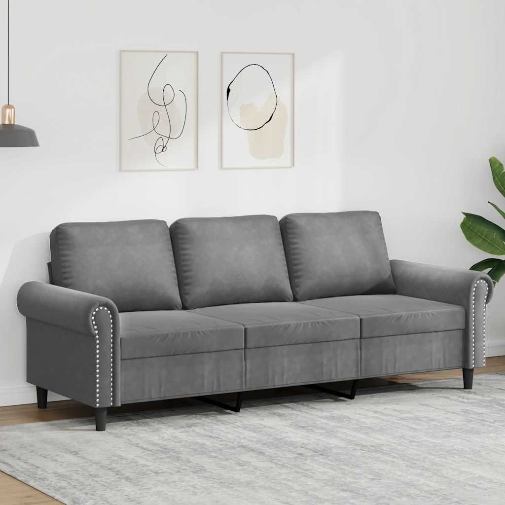 vidaXL Canapea cu 3 locuri, gri închis, 180 cm, material catifea