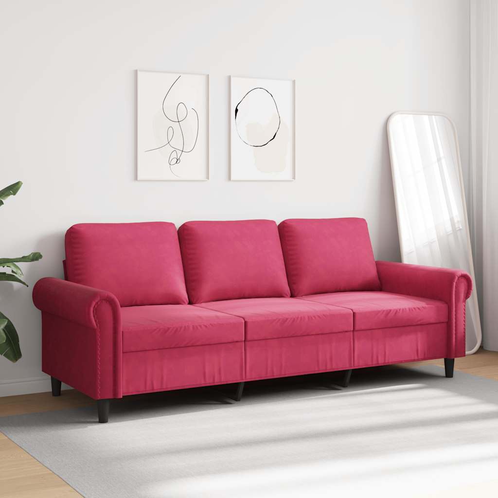 Thumbnail - vidaXL 3-Sitzer-Sofa Weinrot 180 cm Samt