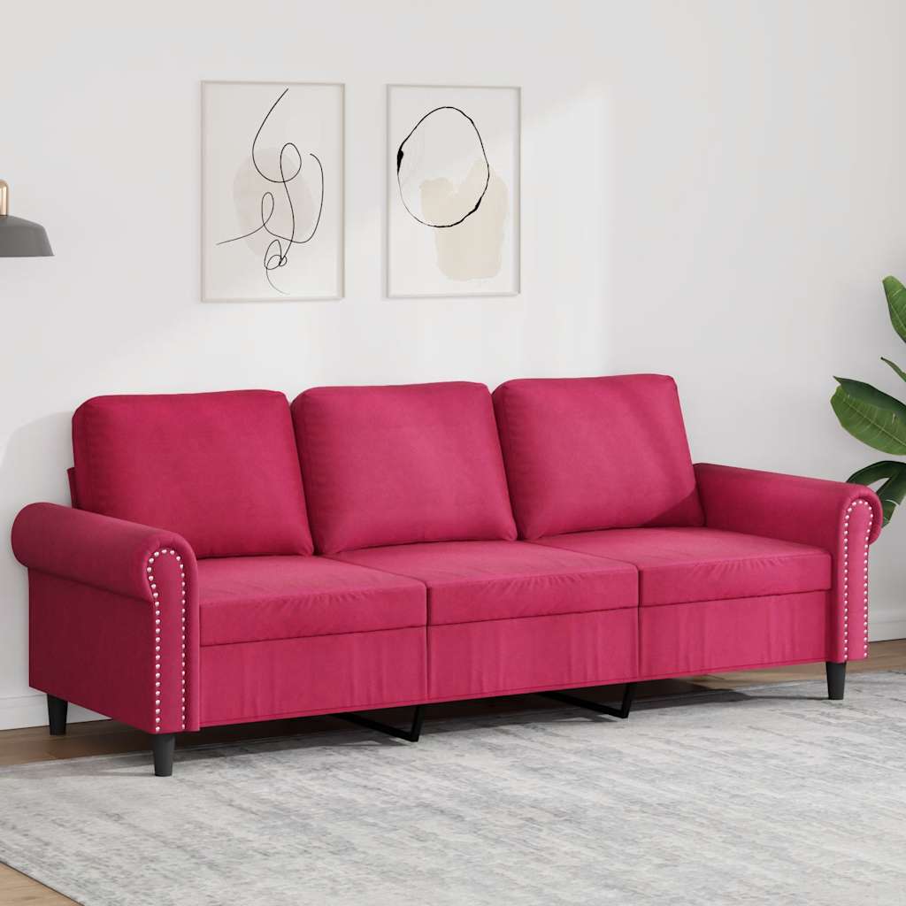 Thumbnail - vidaXL 3-Sitzer-Sofa Weinrot 180 cm Samt