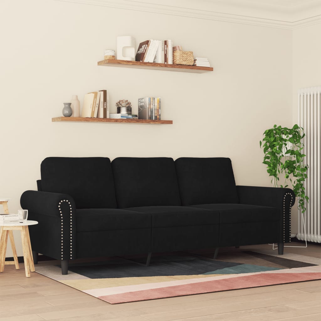 vidaXL Driezitsbank 180 cm fluweel zwart afbeelding