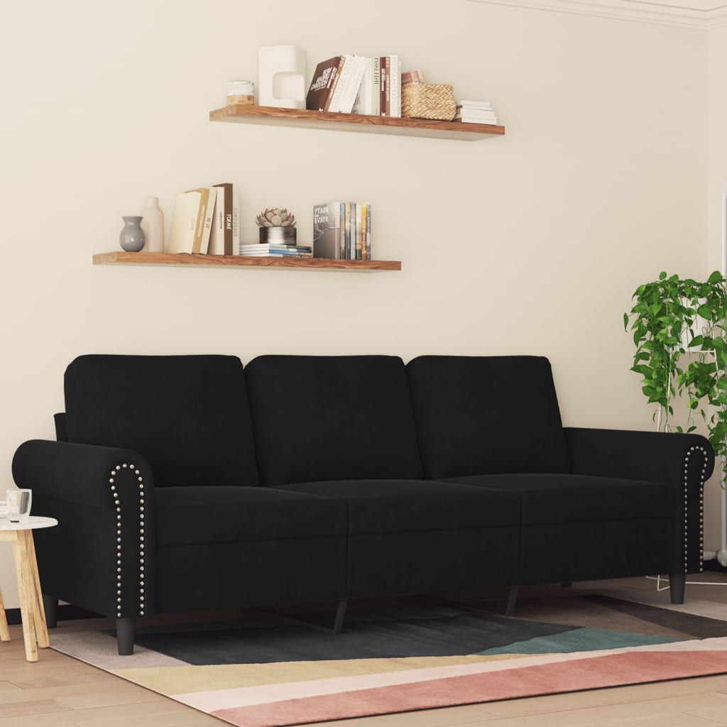 vidaXL 3-Sitzer-Sofa Schwarz 180 cm Samt