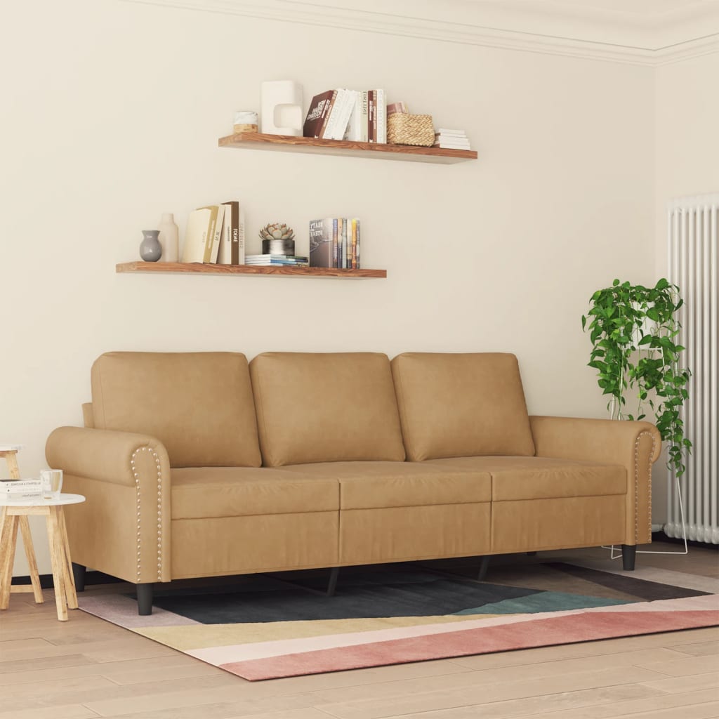 vidaXL Driezitsbank 180 cm fluweel bruin afbeelding