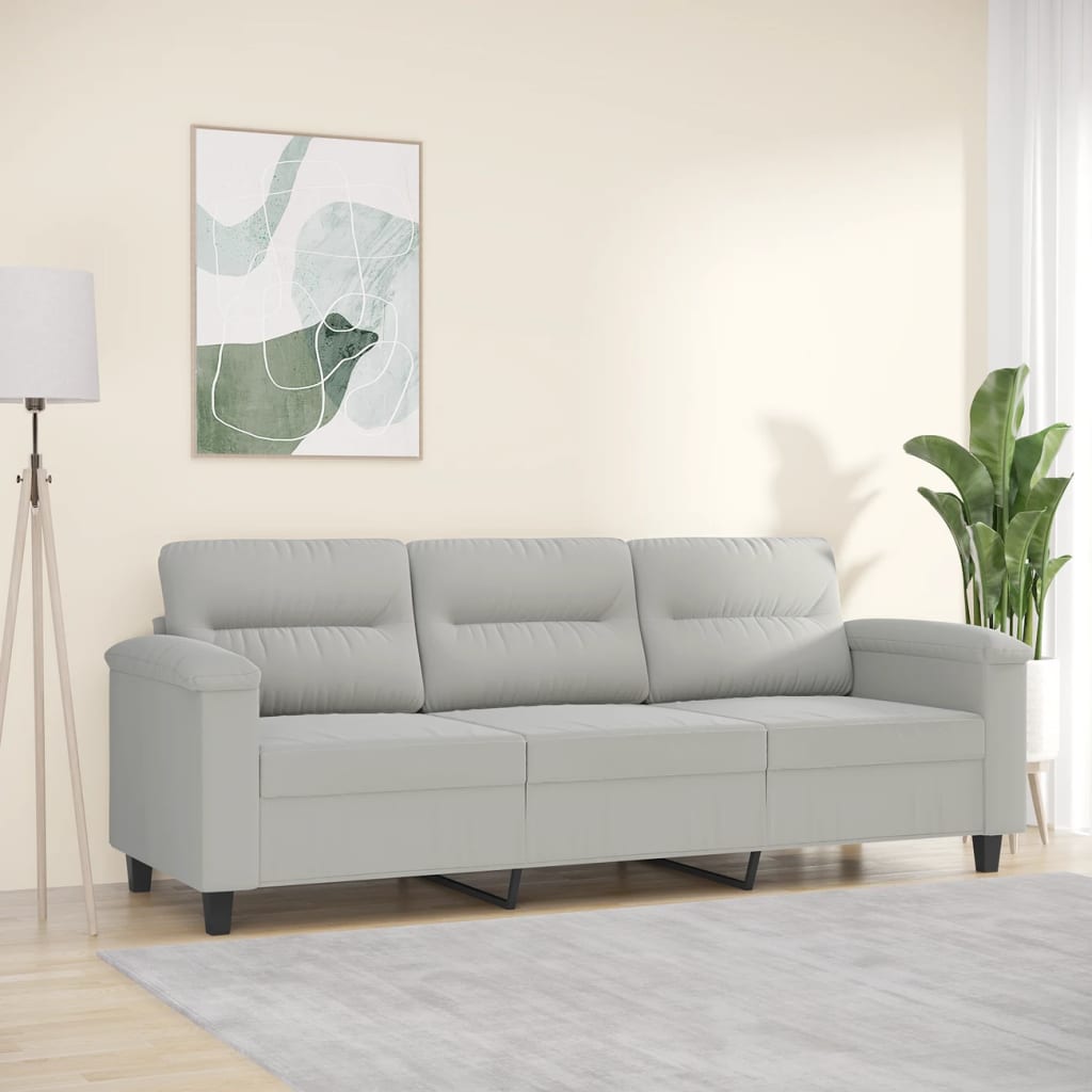 vidaXL 3-Sitzer-Sofa Hellgrau 180 cm Mikrofasergewebe