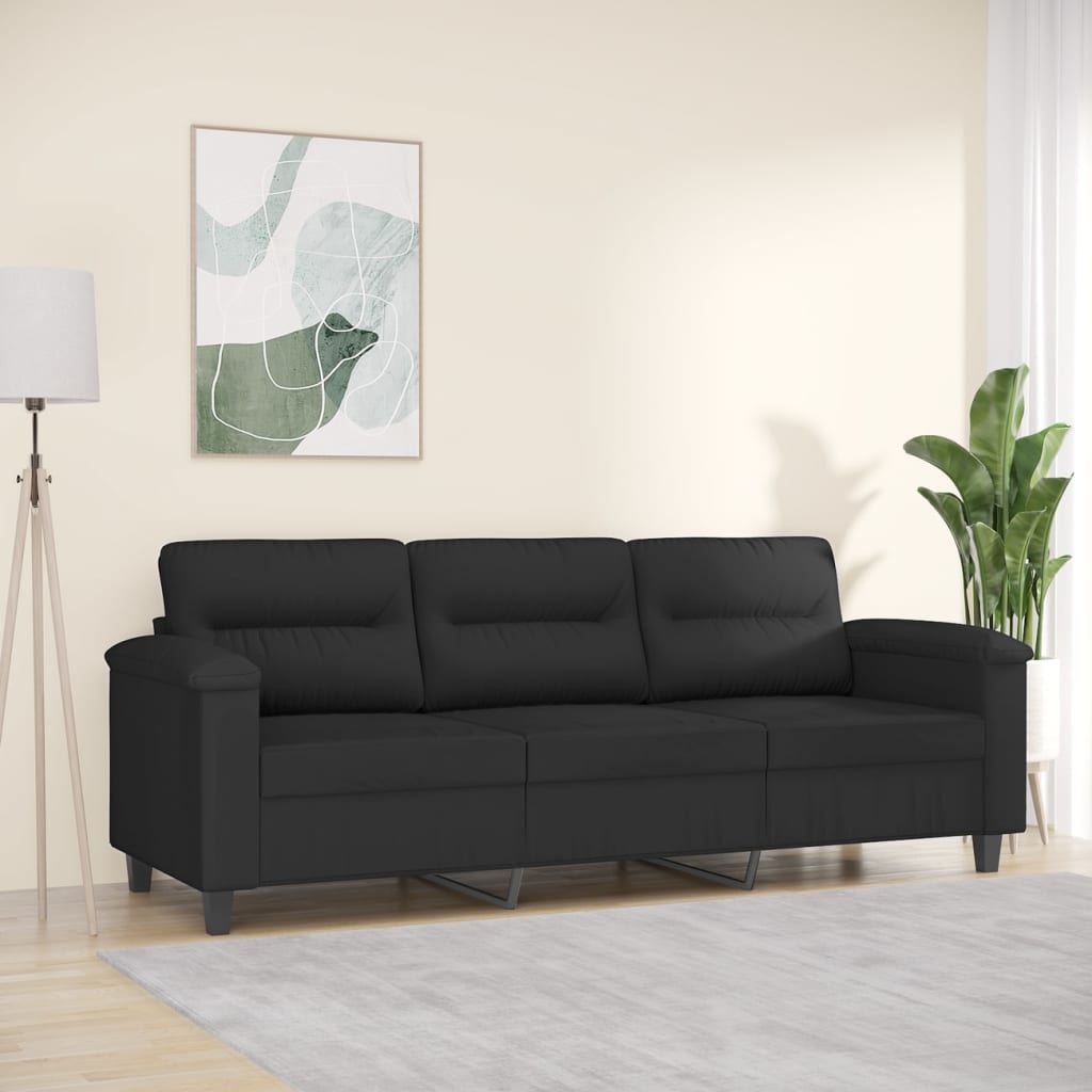 vidaXL 3-Sitzer-Sofa Schwarz 180 cm Mikrofasergewebe
