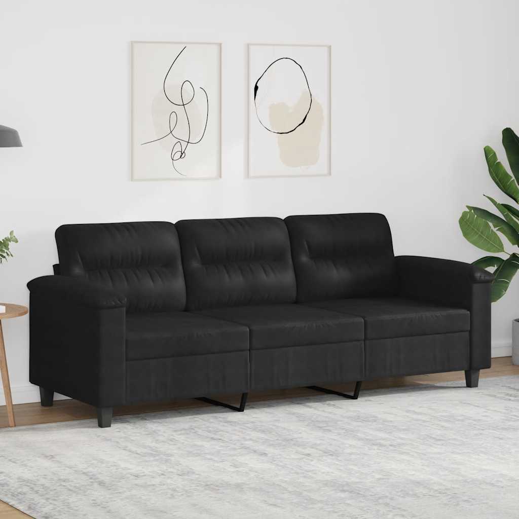 vidaXL 3-Sitzer-Sofa Schwarz 180 cm Mikrofasergewebe