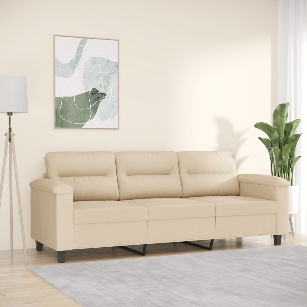 vidaXL 3-personers sofa 180 cm mikrofiberstof cremefarvet