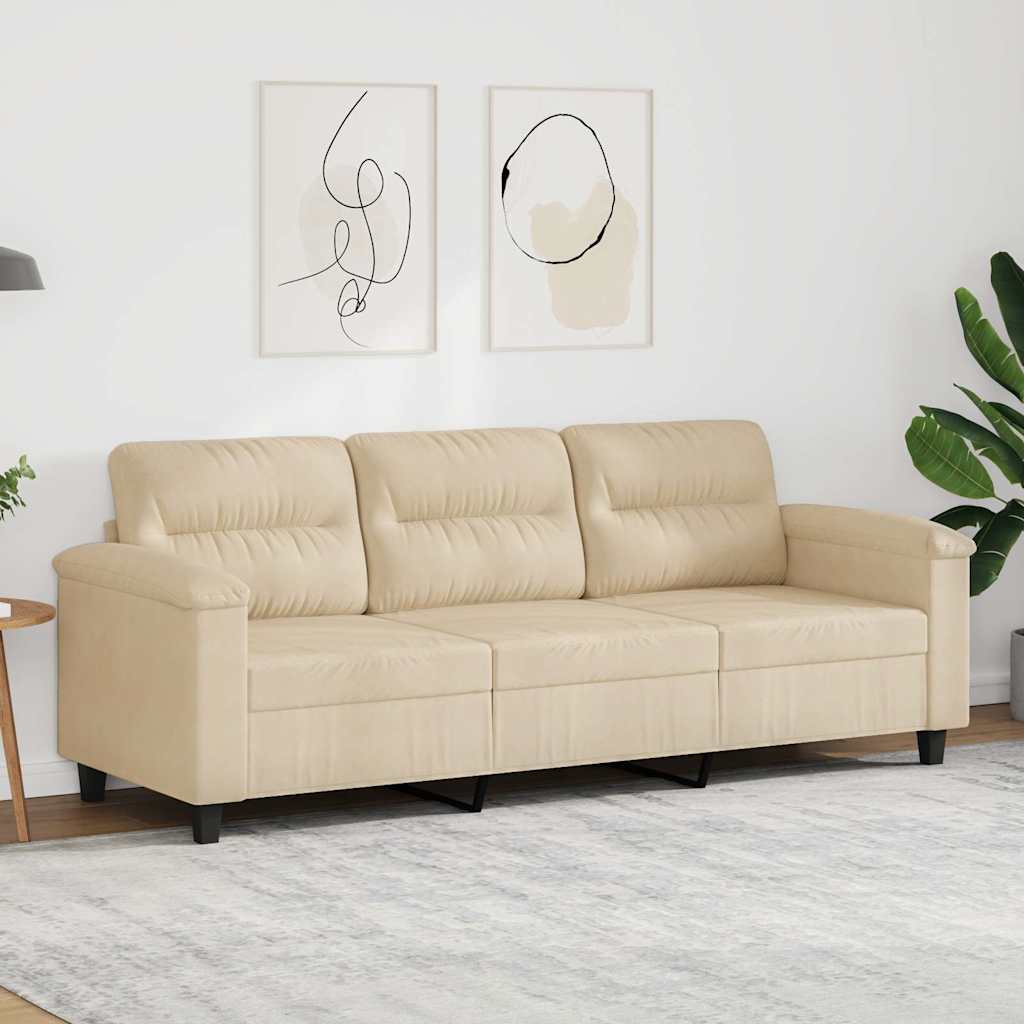 vidaXL 3-Sitzer-Sofa Creme 180 cm Mikrofasergewebe