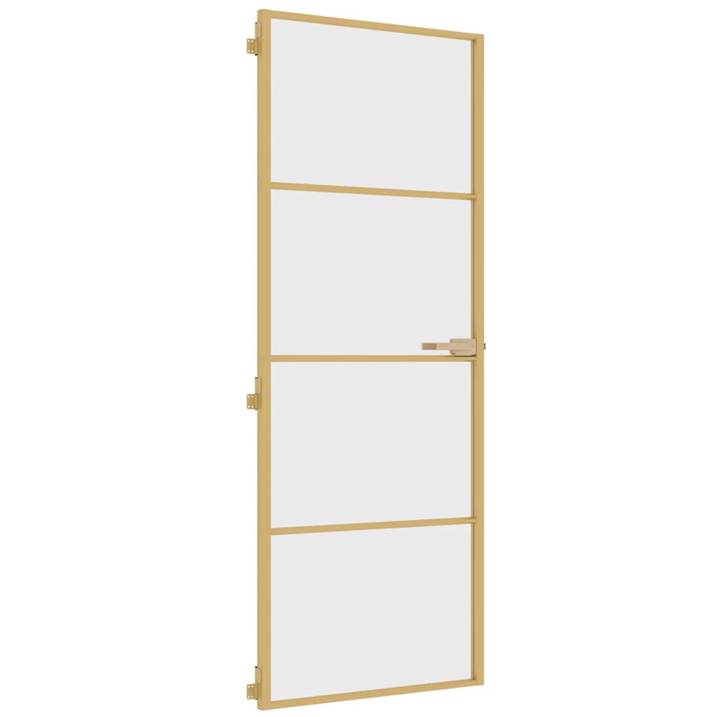 vidaXL Interiérové dveře úzké zlaté 76x201,5 cm tvrzené sklo a hliník