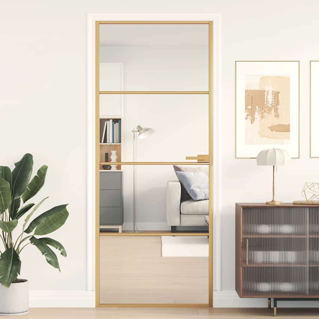 vidaXL Innentür Schlank Golden 83x201,5 cm Hartglas und Aluminium