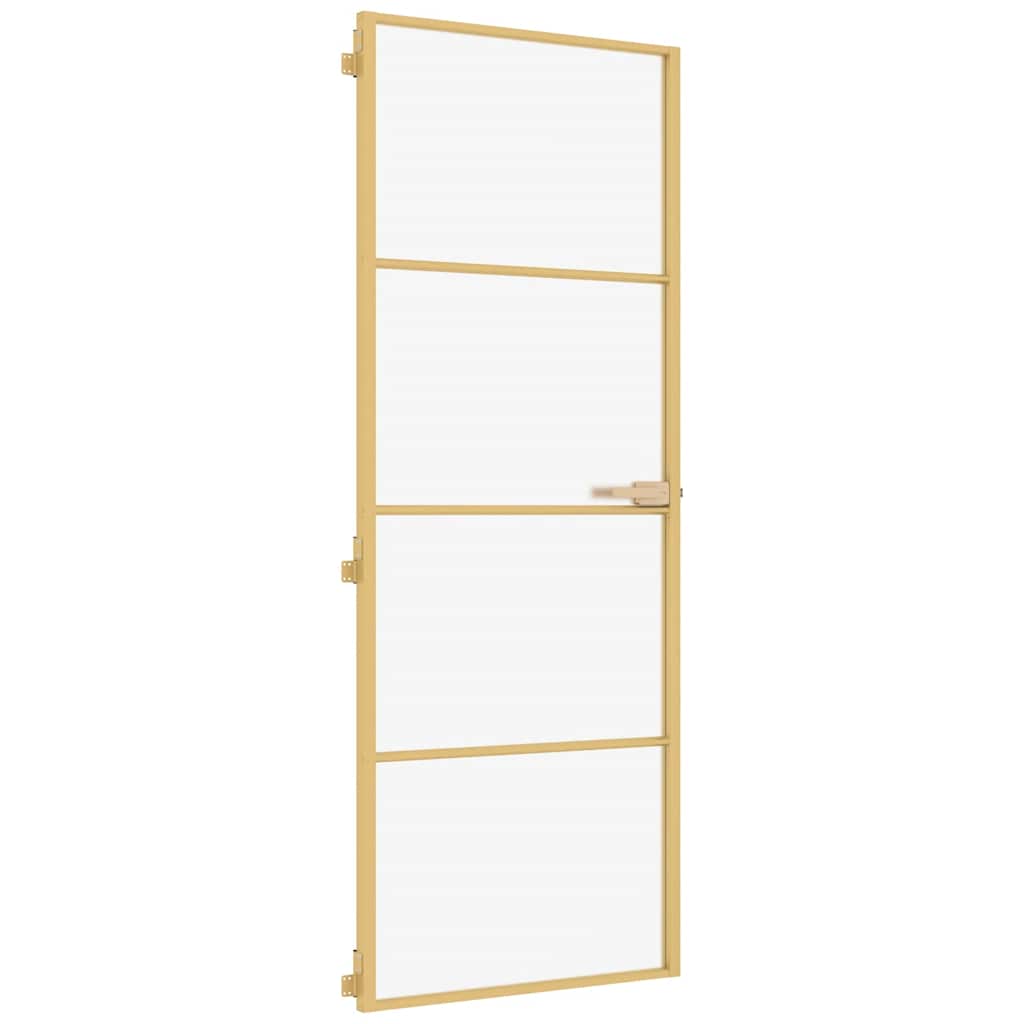 vidaXL Interiérové dveře úzké zlaté 76x201,5 cm tvrzené sklo a hliník