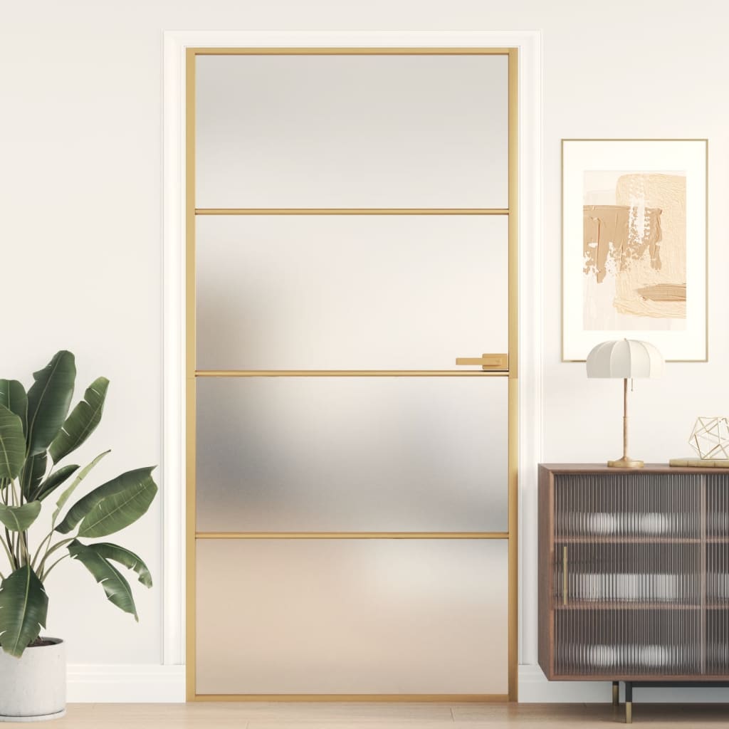 Interiérové dveře úzké zlaté 102,5x201,5 cm tvrzené sklo hliník