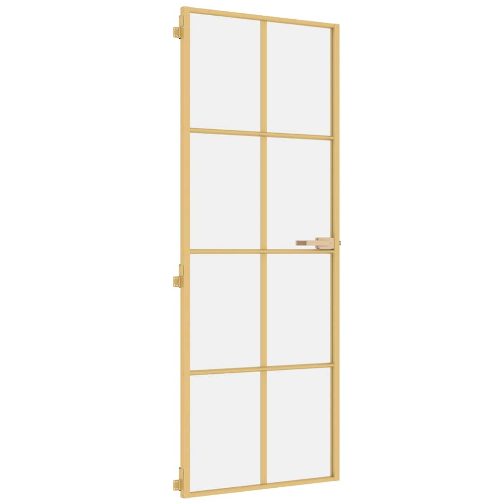 vidaXL Interiérové dveře úzké zlaté 76x201,5 cm tvrzené sklo a hliník