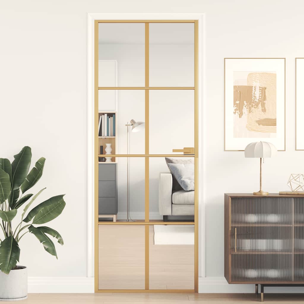 vidaXL Porta interior 76x201,5 cm vidro temperado e alumínio dourado
