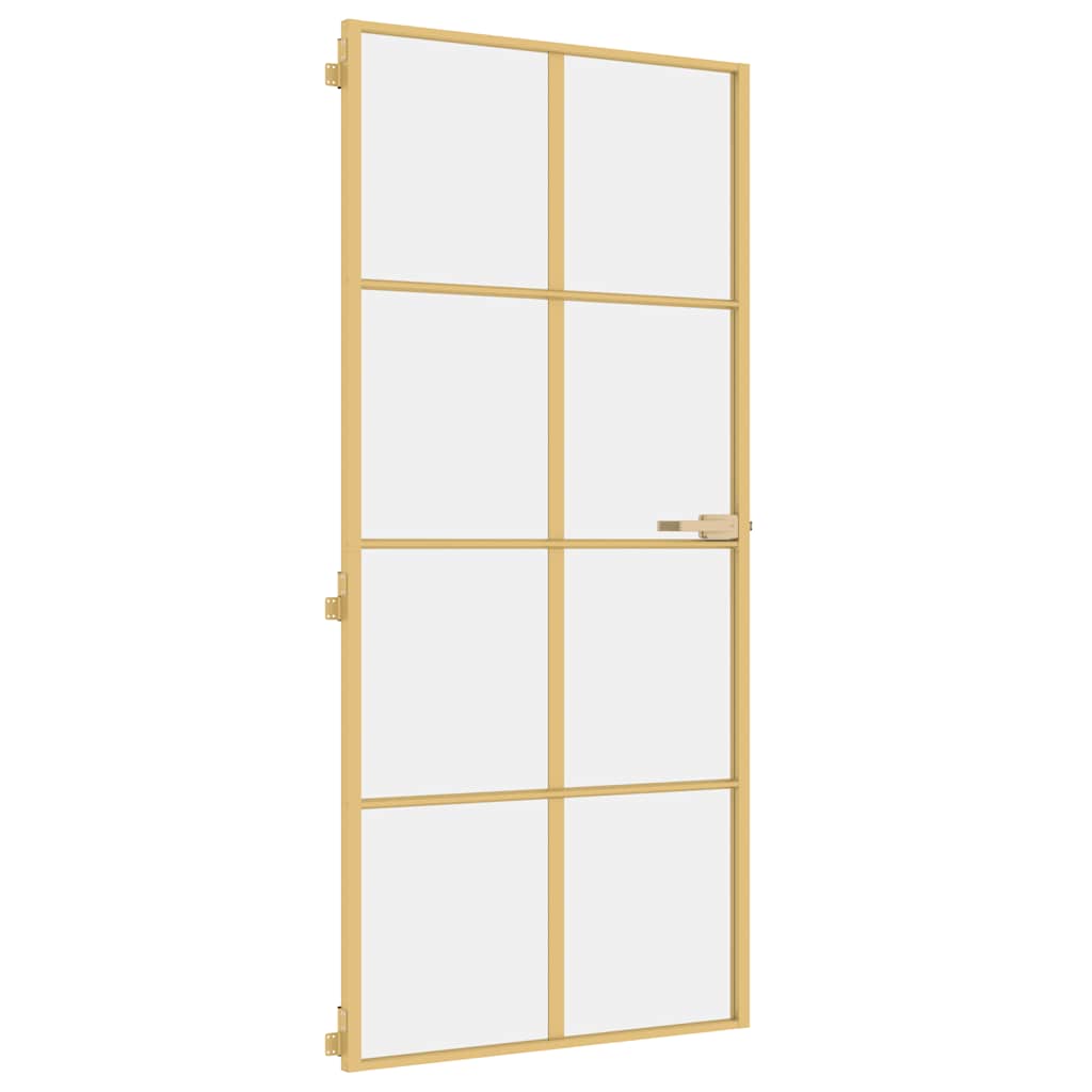 vidaXL Interiérové dveře úzké zlaté 93x201,5 cm tvrzené sklo a hliník