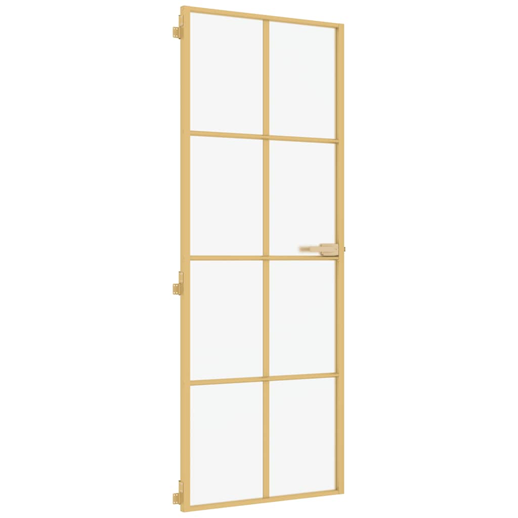 vidaXL Interiérové dveře úzké zlaté 76x201,5 cm tvrzené sklo a hliník