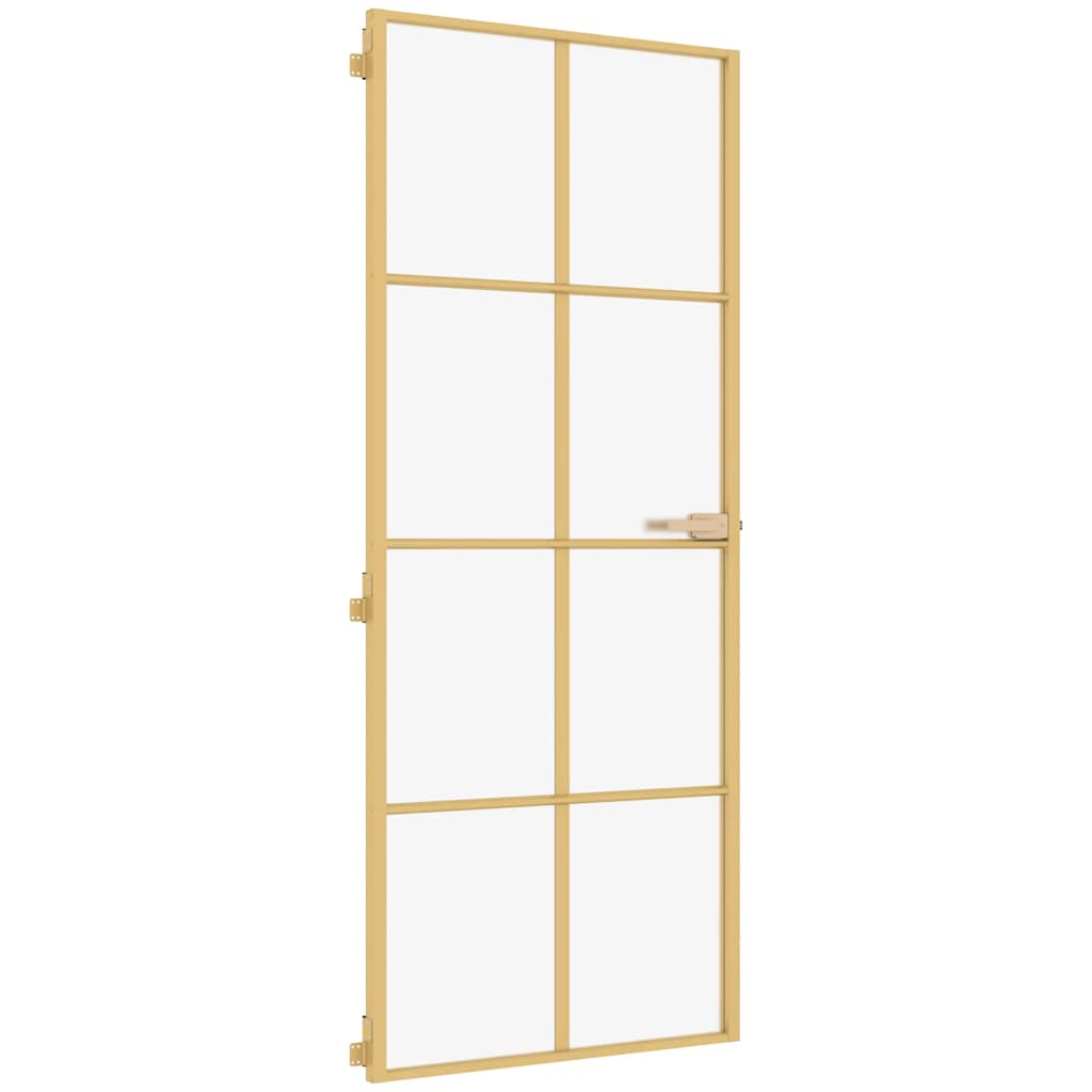 vidaXL Interiérové dveře úzké zlaté 93x201,5 cm tvrzené sklo a hliník