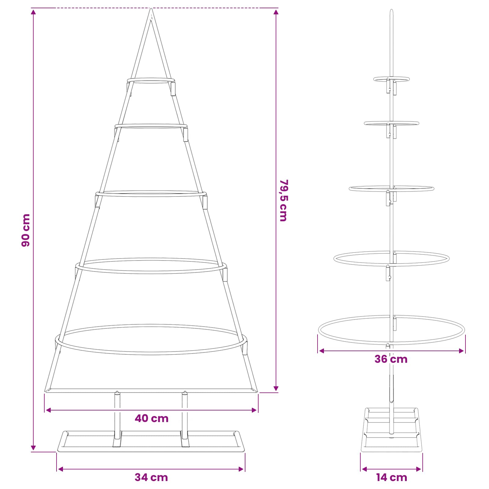 vidaXL Metall-Weihnachtsbaum für Dekorationen Schwarz 90 cm – Bild 7