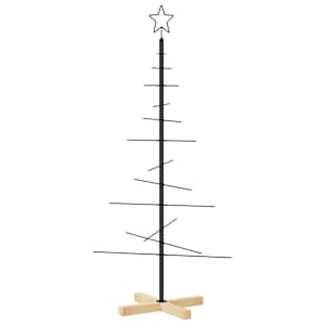 Kovový vánoční stromeček s dřevěnou základnou černý 120 cm - obrázek 2