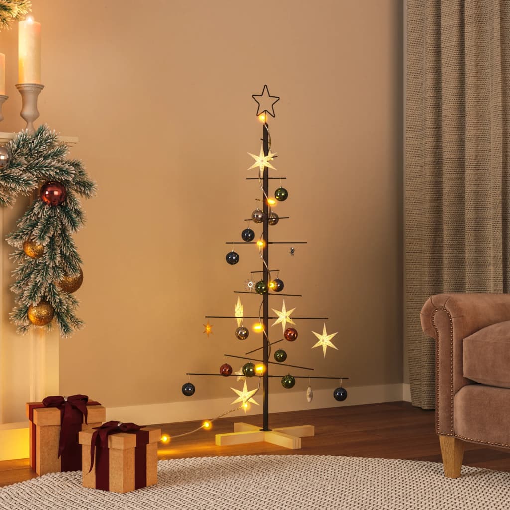 Metalno božićno drvce s drvenom bazom crno 120 cm Božićna drvca Naručite namještaj na deko.hr