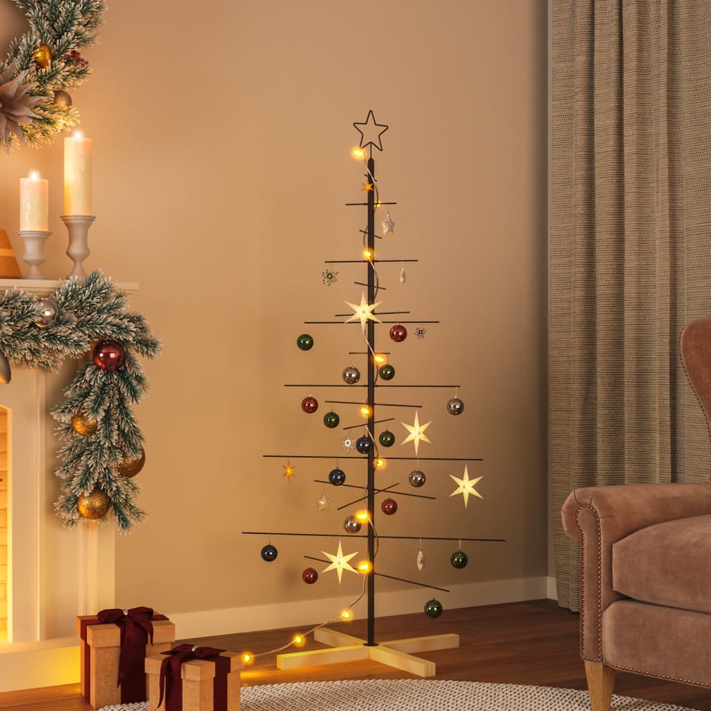 vidaXL Weihnachtsbaum Metall mit Holzständer Schwarz 150 cm